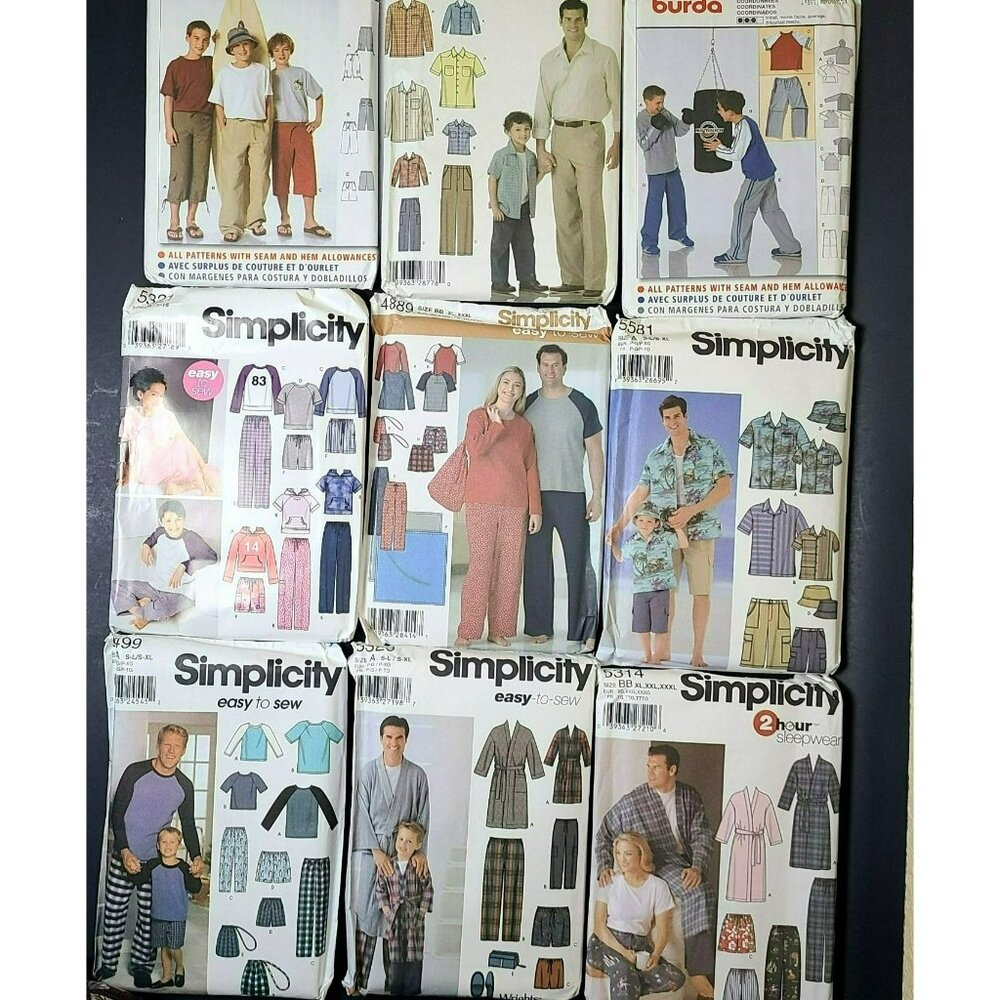 Lot (9) Simplicity Sewing Patterns Family Mom Women Children Boy Girl Dad Father
